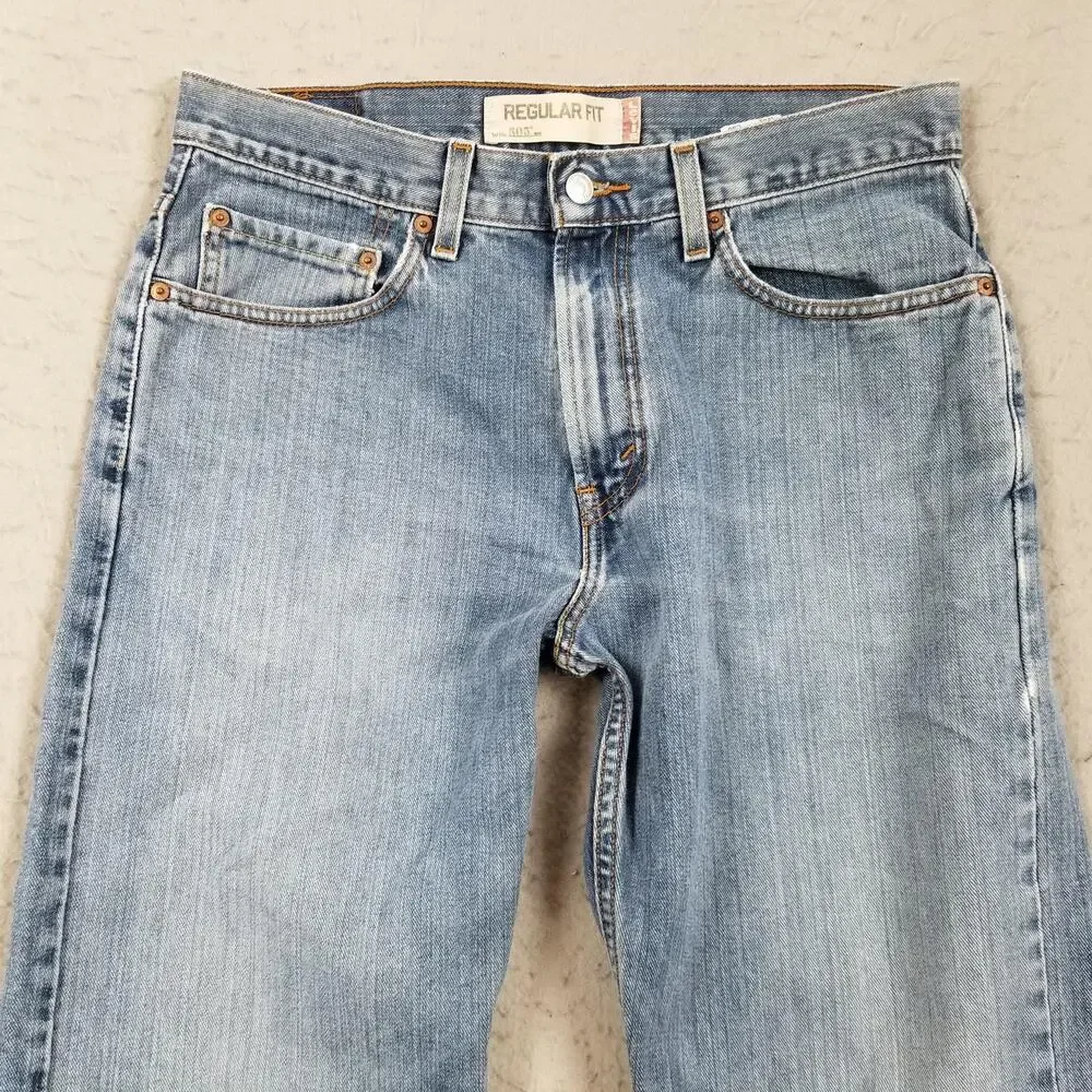 Levis 505 Jeans Mens 32x30 Blue Light Wash Straight‎ 100% Cotton Denim Pants
